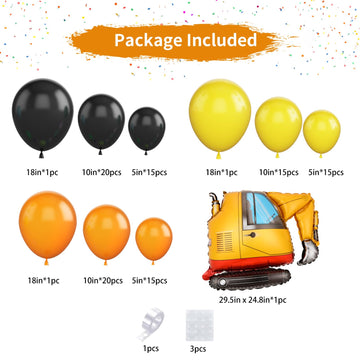 Construction Party Balloon Garland Kit, Construction Birthday Party Supplies Orange Black Yellow Balloon Garland With Truck Foil Balloon For Construction Quarantine Party Decorations