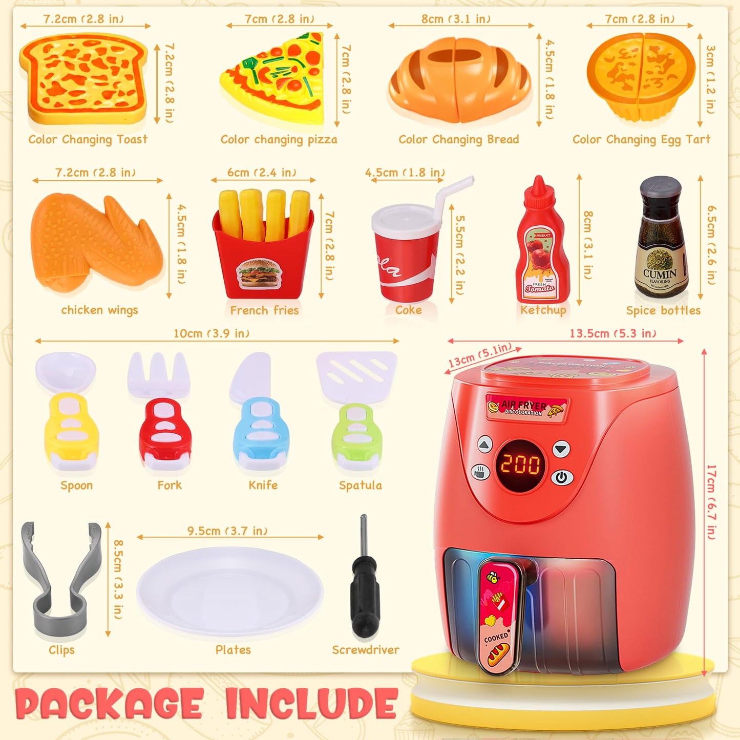 GAGAKU Toy Air Fryer Kids Play Kitchen Playset Accessories,Chefs Pretend Play Food Toys Oven with Light & Sound and Play Food Gr