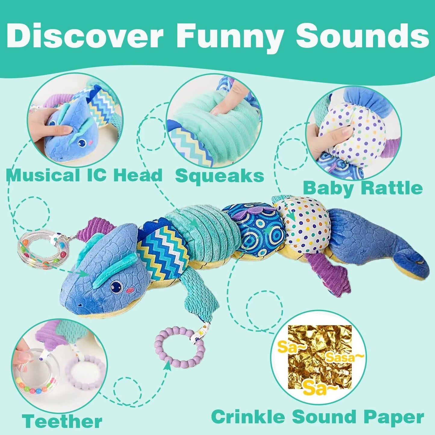 Pau1Hami1ton Baby Toys 0-3-6-12 Months Musical Plush Caterpillar Toy,Newborn Toys with Crinkle and Rattles,Baby Sensory Toys,New