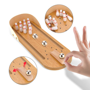 2 Pack Mini Bowling Set Wooden Table Top Mini Arcade Game Toy Portable Tiny Bowling Office Desk Stress Relief Desktop Gift For Kids And Adults Fun Gag Toys