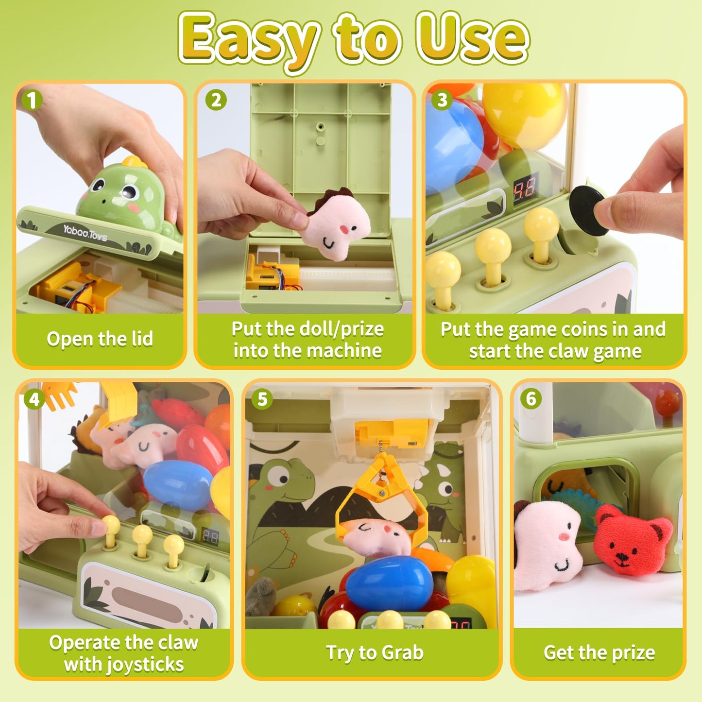 Skirfy Dinosaur Claw Machines For Kids,Electronic Arcade Game Vending Machine Toys With 34 Dinosaur Toys & Sound,Candy Dispenser