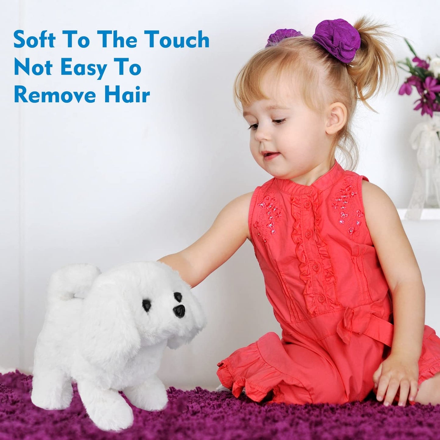 Worwoder Plush Bichon Frise Toy Puppy Electronic Interactive Pet Dog - Walking, Barking, Tail Wagging, Stretching Companion Anim