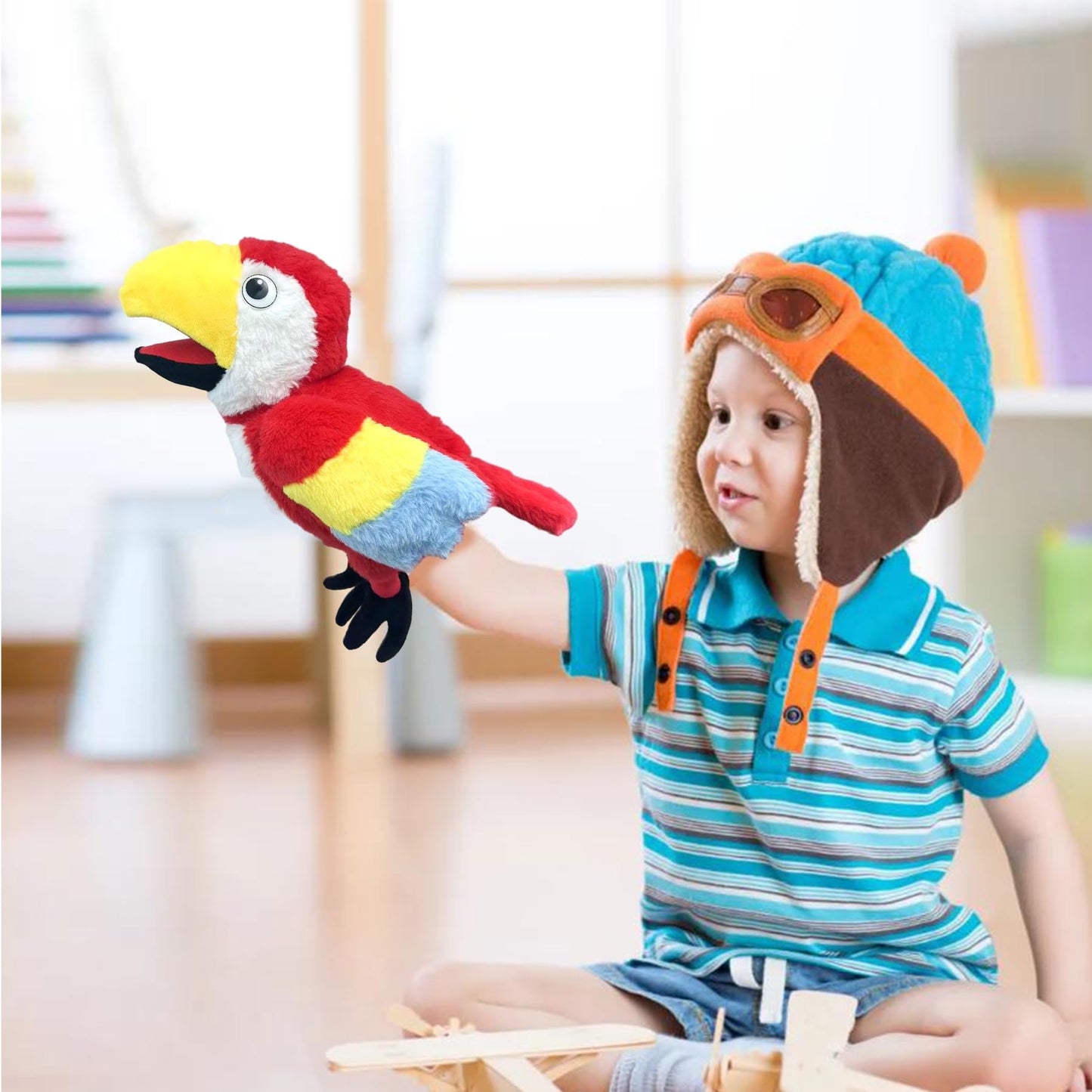 okegztoa Puppets Parrot Hand Puppet 13.8 Animal Puppets Hand Puppets Bird Stuffed Animal Hand Puppets for Kids with Movable Mouth Puppet Plush Multi-Color Toys Bird Puppet Role Play Teaching(Red)
