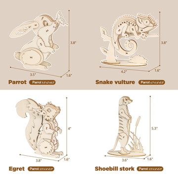 Elx Wooden 3D Puzzles For Kids 6+, 4 Piece Set Animal Wooden Models, Wood Building Kits Stem Toys Peresents For Kids And Adults