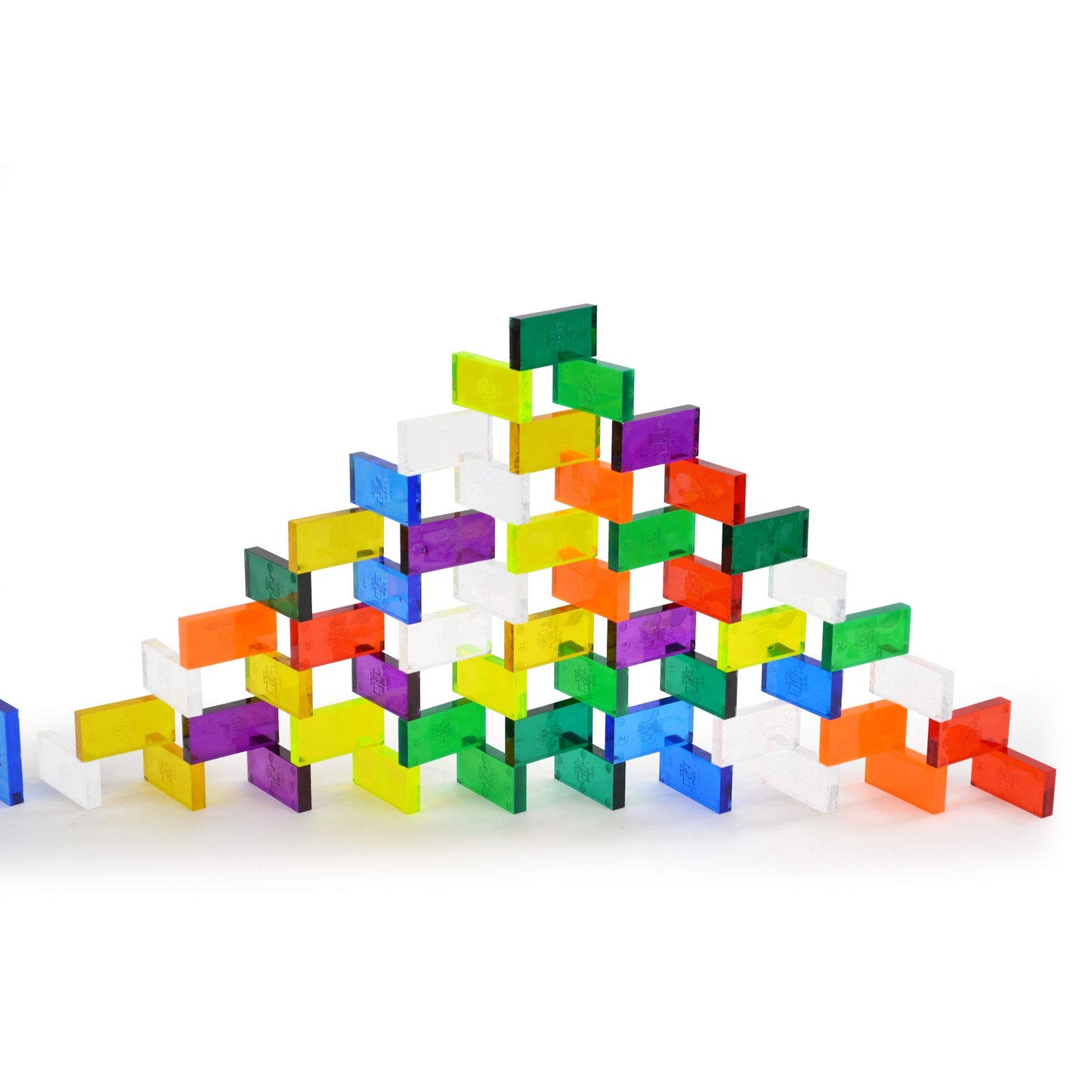 Bulk Dominoes Plastic Bulk 100pcs - Building and Stacking and Chain Reaction Toppling STEAM Toy Blocks for Kids (Clear Mix)