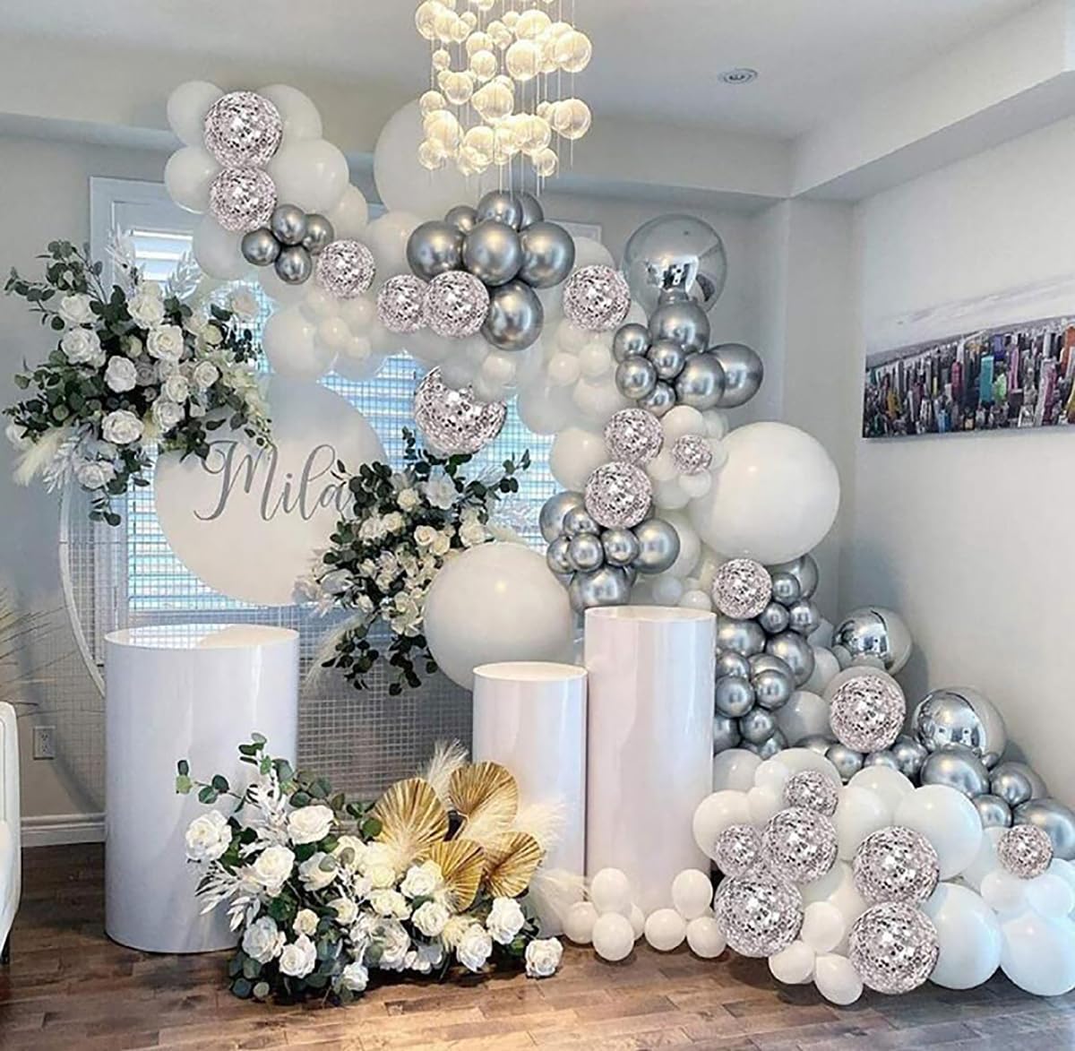 Kalor 10 Pcs 22 Inch White Mylar Balloons, Large 4D Giant Round Foil Balloon Big Mirror Metallic Balloons For Birthday Party Baby Shower Gender Reveal Supplies