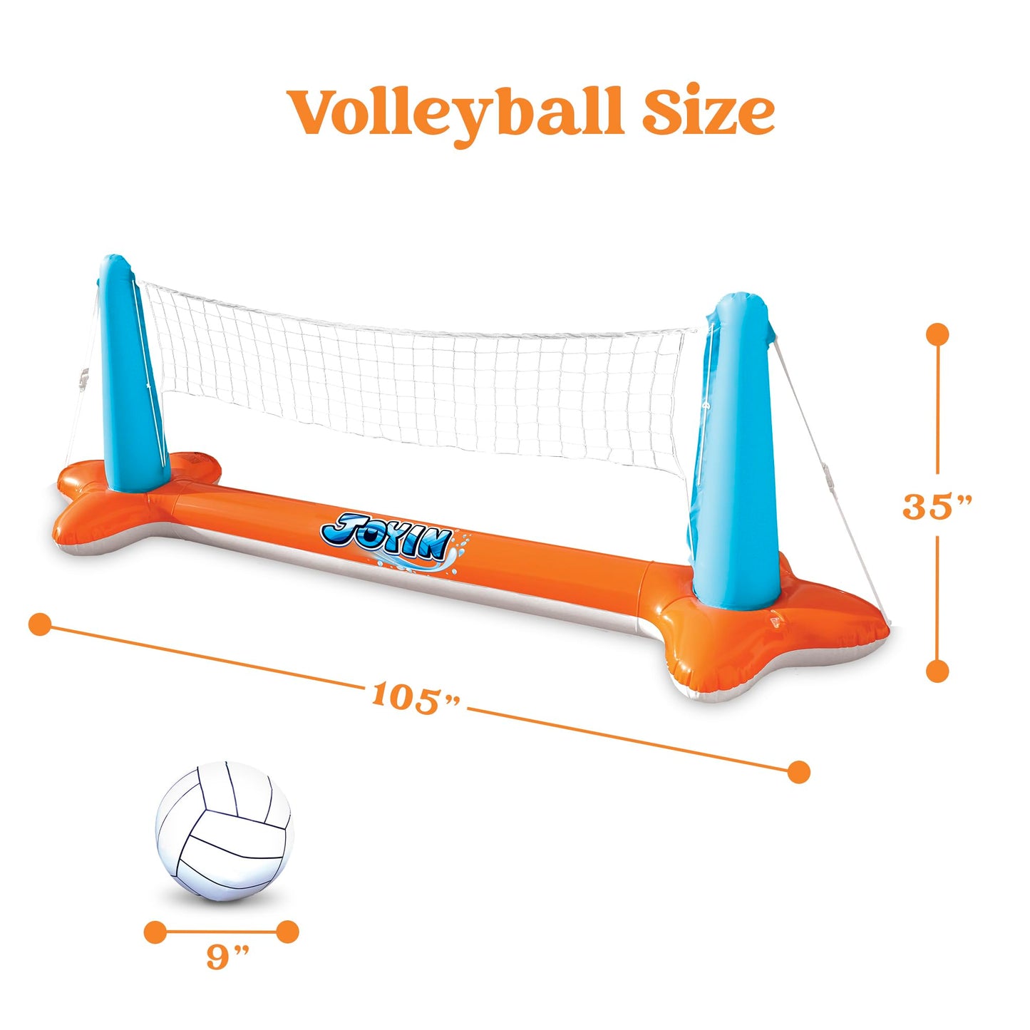 Joyin Inflatable Pool Float Set Volleyball Net & Basketball Hoops, Floating Swimming Game Toy For Kids And Adults, Summer Floaties, Volleyball Court (105”X28”X35”)|Basketball (27”X23”X27”),L-Orange