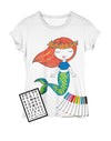 DaVinci in You Coloring Shirt for Girls - Kit with 10 Fabric Markers and Alphabet Stencil (Mermaid, 8/9)
