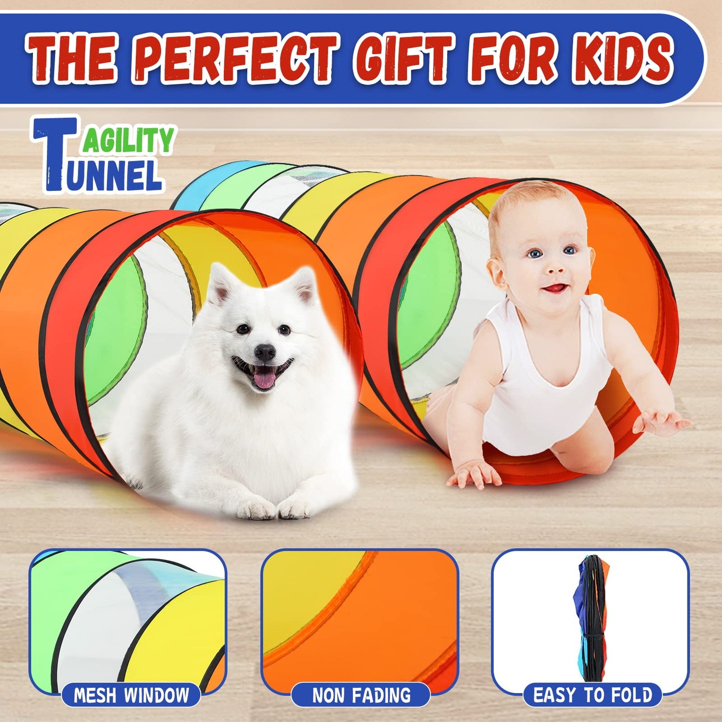 Kids Play Tunnel For Toddlers, Colorful Pop Up Crawl Through Tunnel Play Tent For Baby Or Dog Cat Pet With Breathable Mesh, Coll