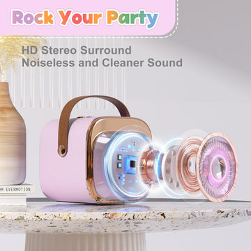 FLUESTON Mini Karaoke Machine for Kids Adults, Portable Bluetooth Speaker with 2 Wireless Microphones, Birthday Kids Gifts Toys