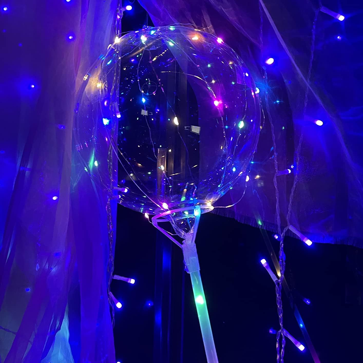 12 Pack Big Light Up Bobo Led Balloons With Sticks - Clear Balloons With Lights, Glow In The Dark, Flicker In The Daylight - Per