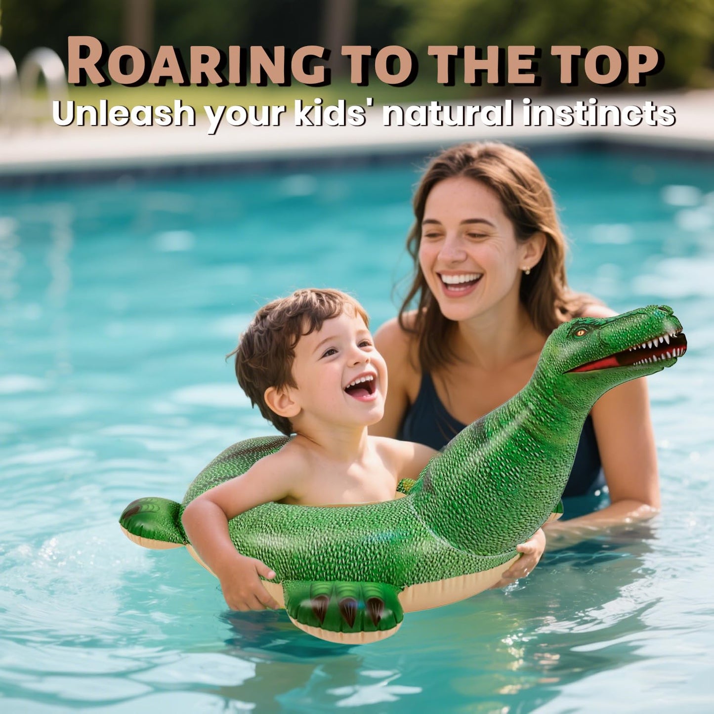 Hohqb Lifelike Tyrannosaurus Inflatable Dinosaur Pool Floats Kids, Swimming Pool Ring, Kids Pool Toys For Toddlers Ages 3-12 Boy