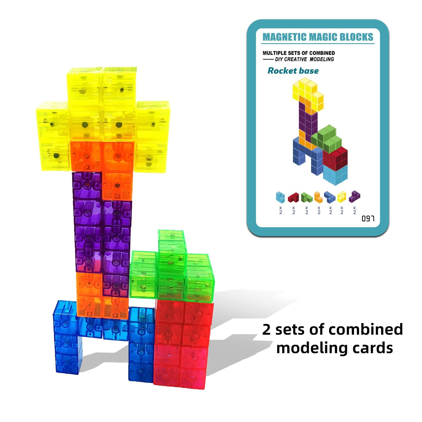 Ouxia Magnetic Building Blocks Magic Magnetic 3D Puzzle Cubes, Set Of 7 Multi Shapes Magnetic Blocks With 54 Guide Cards, Childr