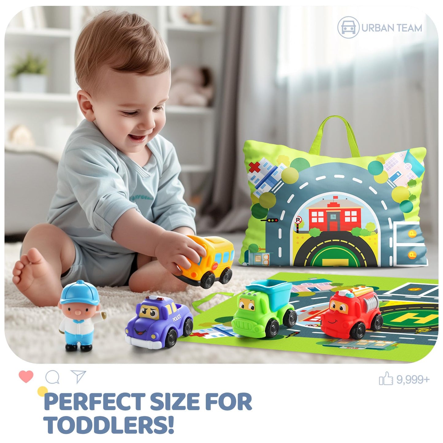 Bessome Soft Rubber Cars Toy For 1 Year Old Boy With Playmat (Storage Bag)|12 Pcs Cartoon Cars Baby Toys For 12-18 Months|Toddle