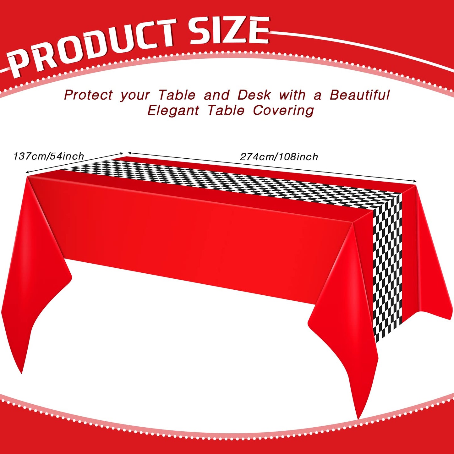 Irenare Car Birthday Supplies Racing Decorations Road Tablecloth Racetrack Table Runner Table Covers For Kids Boy Car Theme Birthday Party, 54 X 108 Inch (Red,2 Sheets)