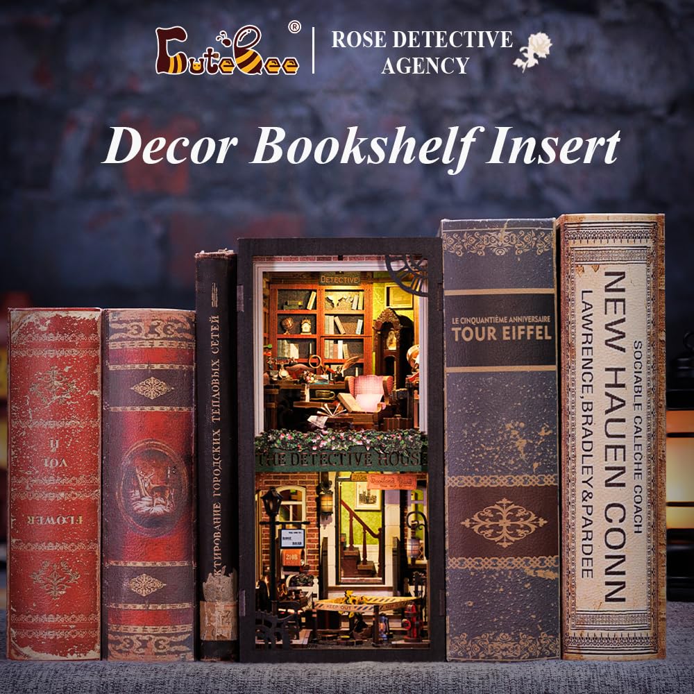 Cutebee Book Nook Kit - Diy Miniature House Dollhouse Kit For Adult And Teens, Booknook Bookshelf Decor Alley Model Build With Led Light, Gifts For Family And Friends