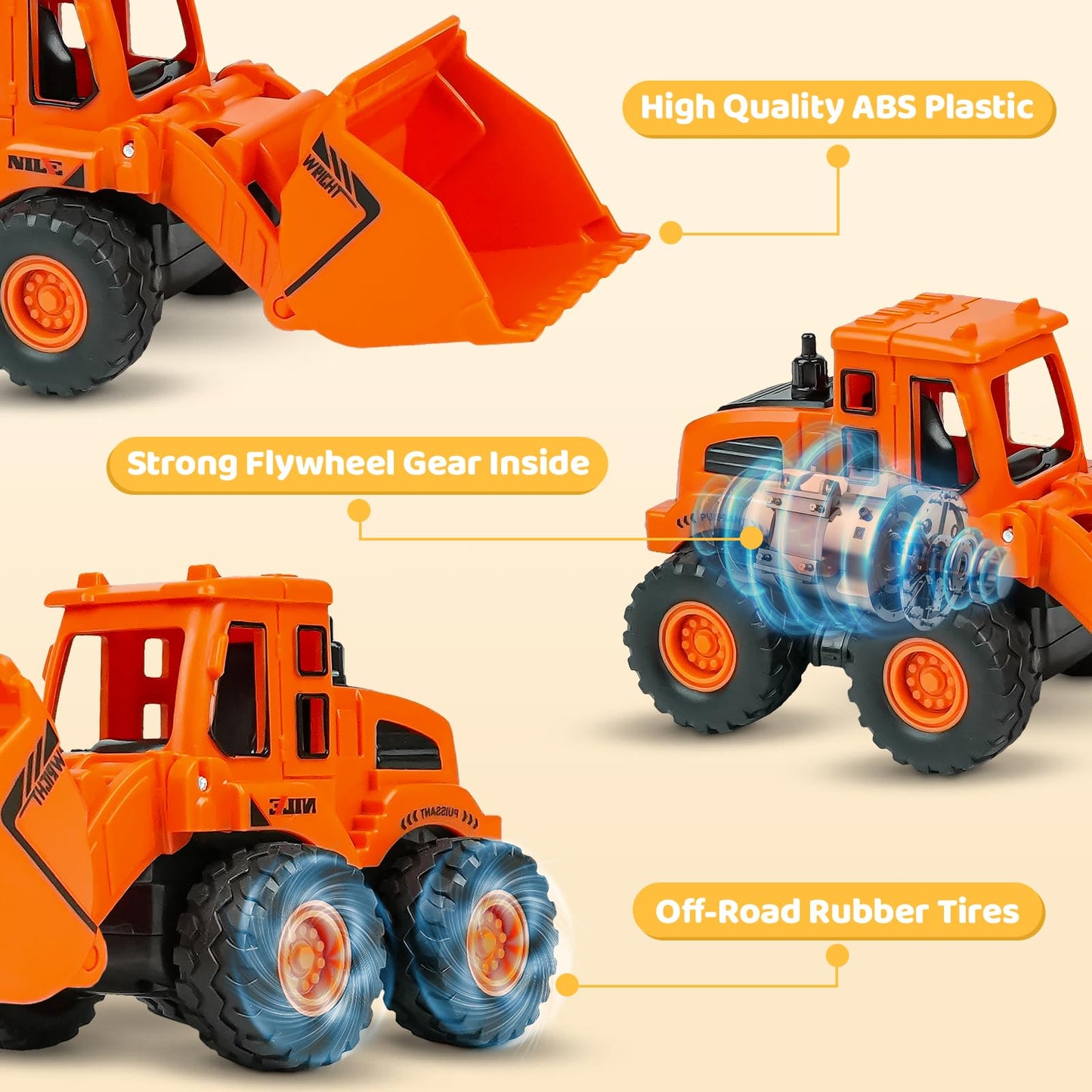 Beestech Construction Toys for 3 Years Old Boys Girls Kids, Friction Powered Construction Truck Toys Vehicles Sand Toys Trucks E