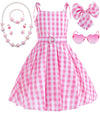 Golray 7Pcs Girls Plaid Costume Dress Sweet Slip Dress With Accessories Movie Outfit Birthday Halloween Costume Girl Dress Up Cl
