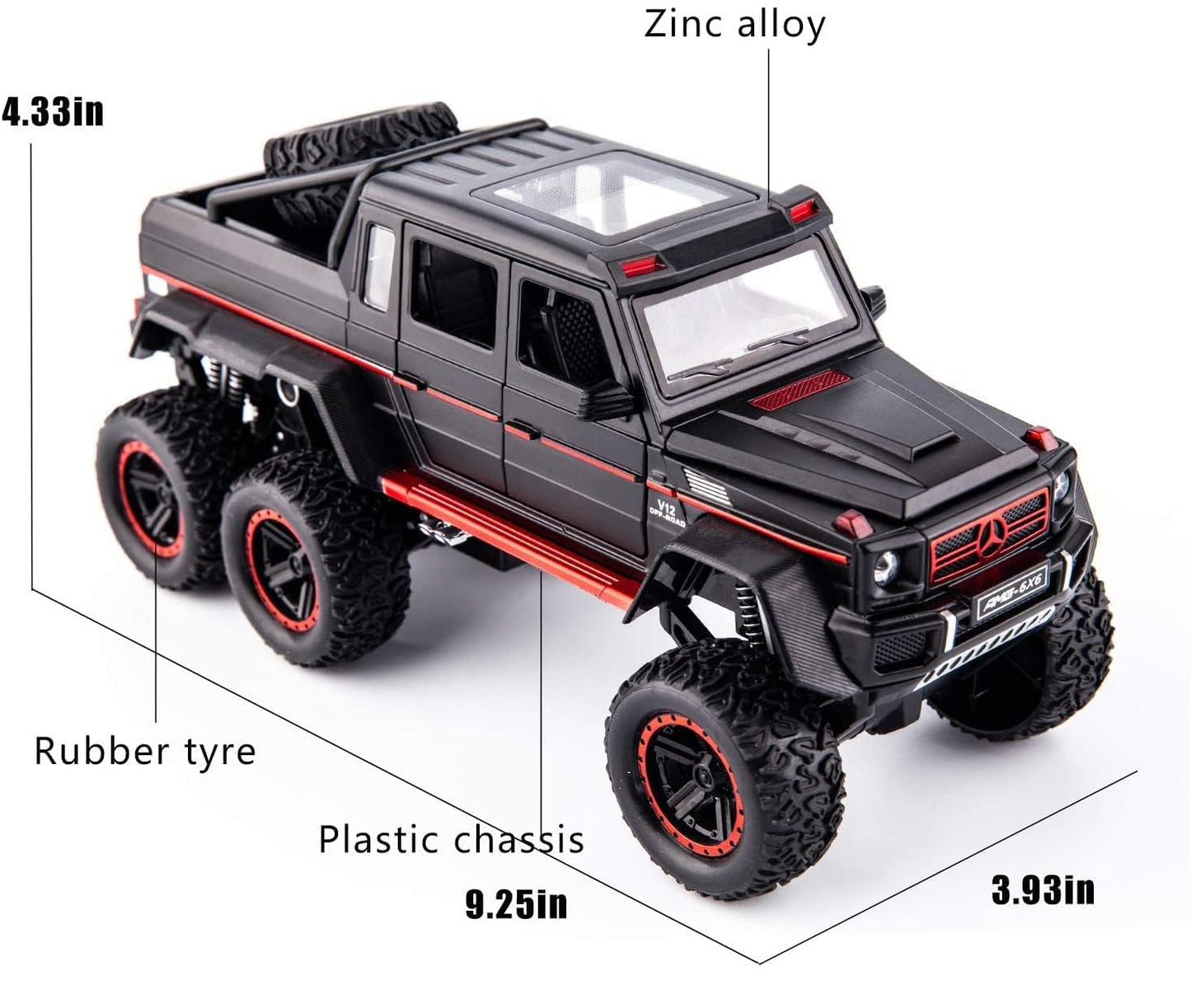 Adlon Car 6 Wheel Drive Metal Car Pull Back with Open Doors, Engine Cover, Tail with Front and Rear Light & Music Great Gift for