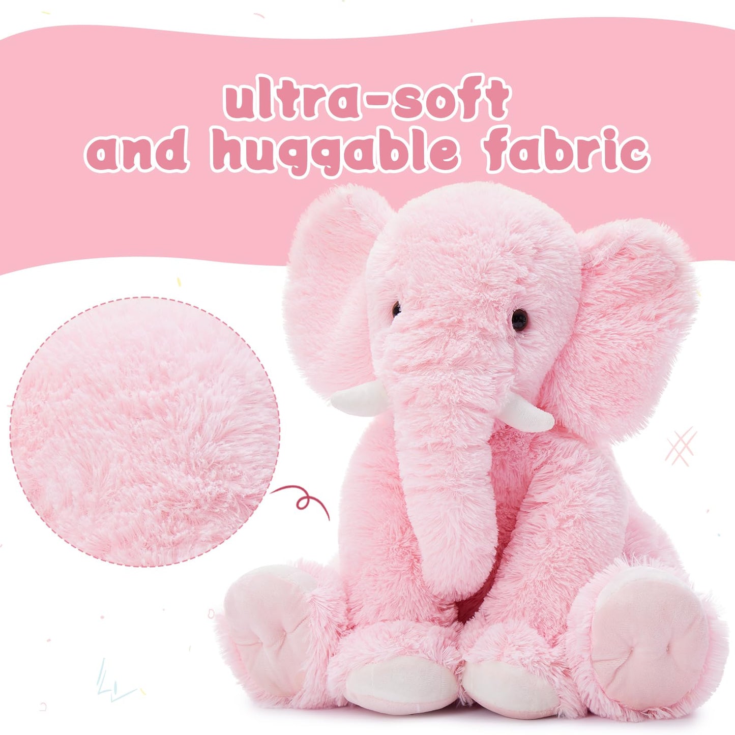MorisMos Pink Elephant Plush Toy - Soft 19 Inch Stuffed Animal for Boys & Girls