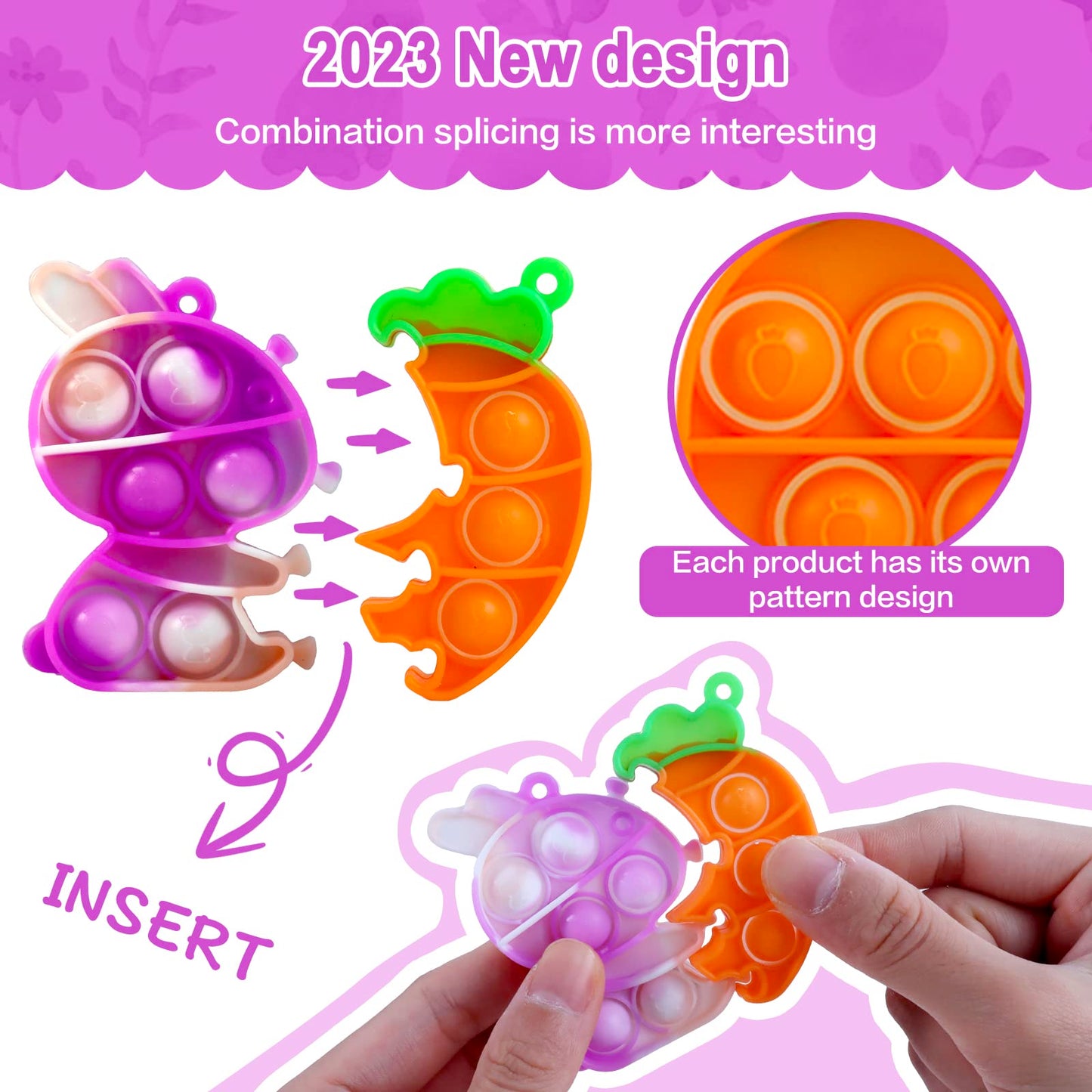Jdsty 24Pcs Easter Mini Pop Keychain,Mini Easter Fidget Sensory Simple Pop Toys For Easter Basket Stuffers, Egg Fillers Gifts, E