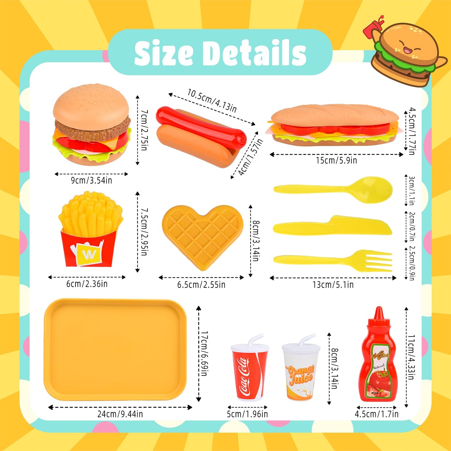 Pretend Play Fast Food Set,Play Food for Kids with Take Apart Burger and Hot Dog Plastic Toys Food,Play Kitchen Accessories Role