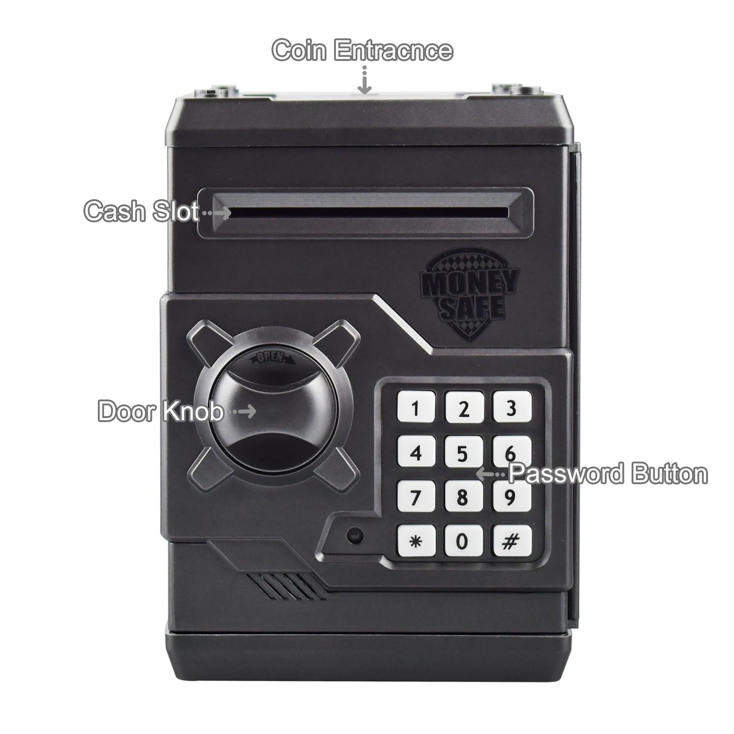 Cargooy Mini Atm Piggy Bank Atm Machine Best Gift For Kids,Electronic Code Piggy Bank Money Counter Safe Box Coin Bank For Boys Girls Password Lock Case (Dark Grey)
