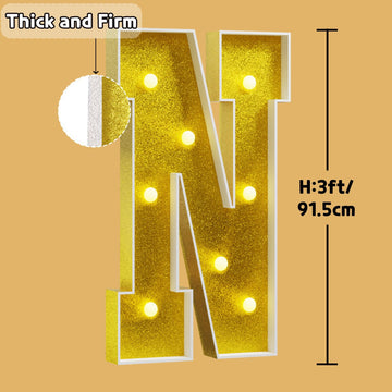 Imprsv Marquee Letters Gold 3Ft: Golden Party Decor - Light Up Letter N Large 3 Feet Tall - Party Decorations Letter For Birthda