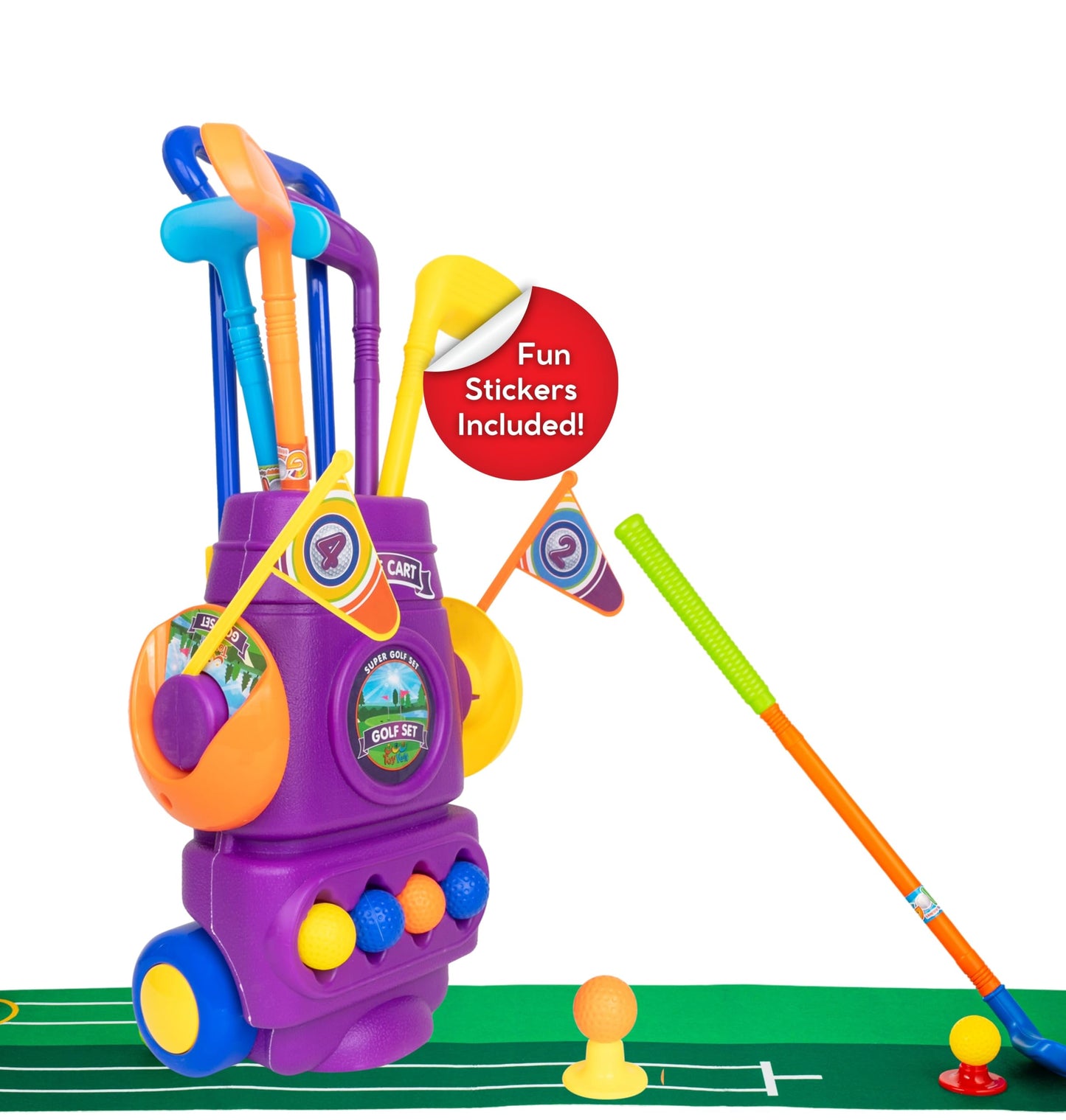 Toyvelt Toddler Golf Set - Kids Clubs With 6 Balls, 4 Sticks, 2 Practice Holes & A Putting Mat Promotes Physical Mental Development, Ideal Gift For Boys 2-10, Purple