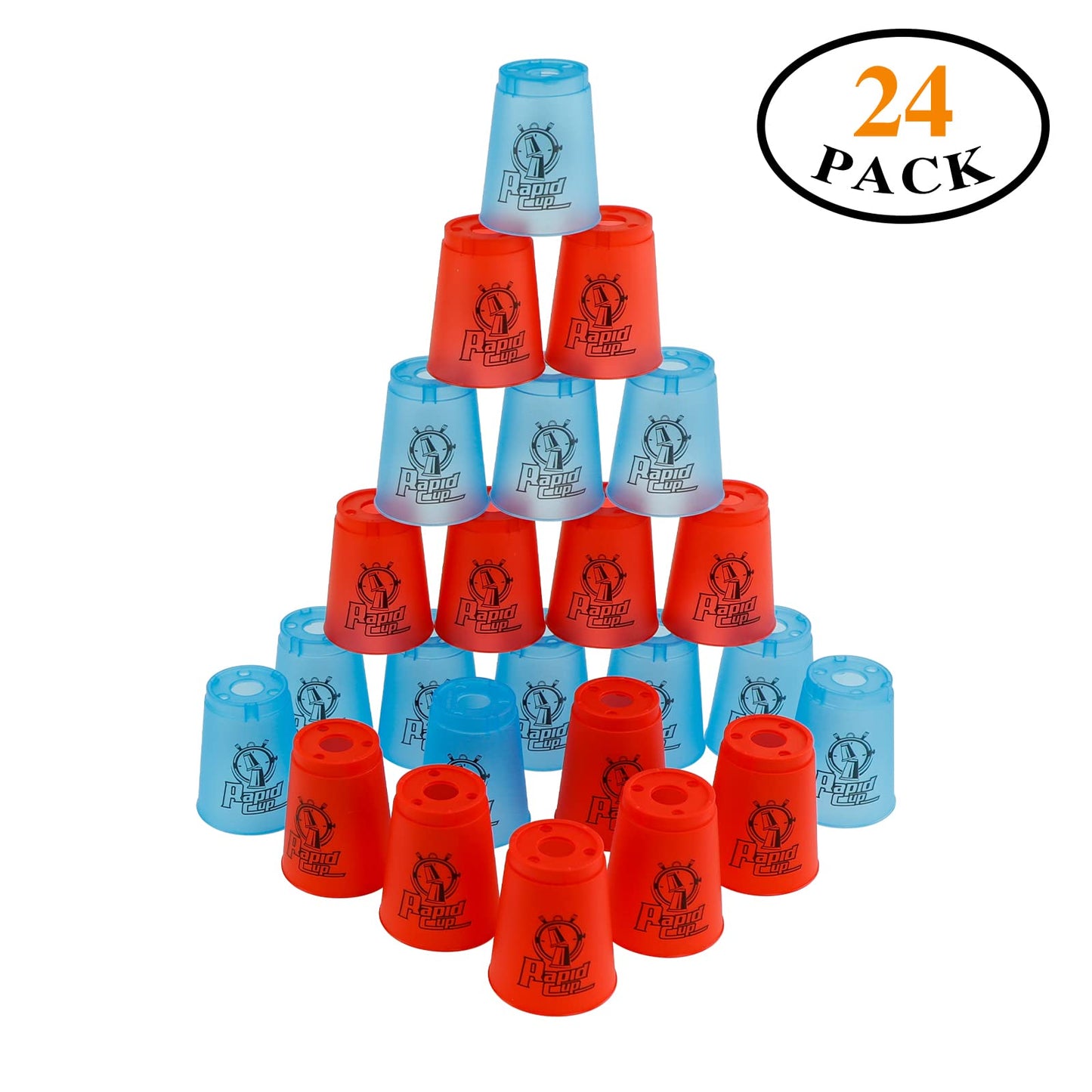 Seisso Stack Cups, Stacking Cup Set Classic Stack Training Game Toys For Kids Boys Girls Stacking Cups (12 Pack Blue + 12 Pack Red)