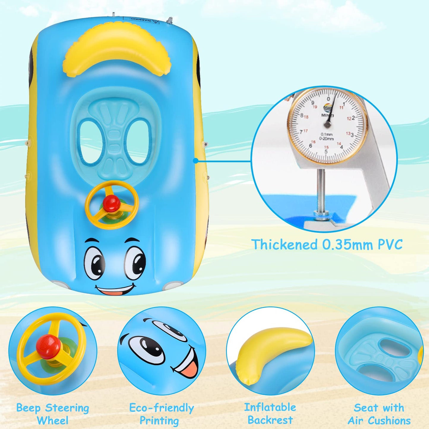 Baby Pool Float With Upf50+ Adjustable Canopy, Inflatable Baby Car Pool Float Boat Baby Swim Float Toddler Pool Float Kids Baby Float Toddler Floaties Infant Pool Float Toys For Baby 18-36 Months