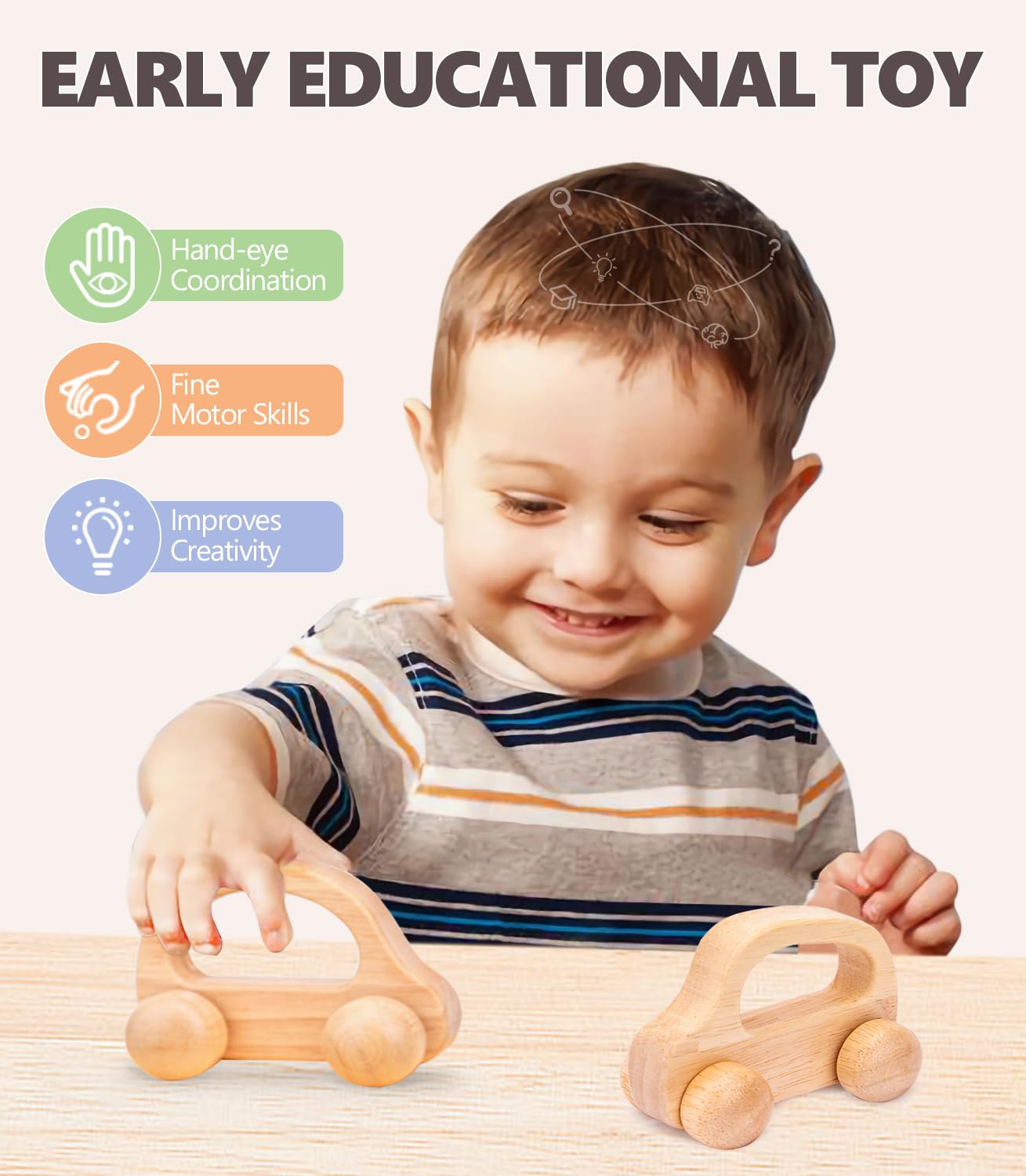 Wooden Baby Cars Toys, 2 Pcs Wooden Cars For Toddlers 1-3, Montessori Toys For Babies 0-6-12 Months, Boy Nursery Neutral Nursery