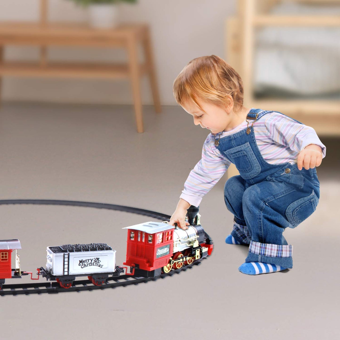 Wesprex Electric Train Set For Kids W/Headlight, Realistic Sound, Battery-Operated Classic Toy Train, 1 Locomotive, 2 Compartments, 10 Railway Tracks, Gift For Boys Girls Age 4 5 6 7 - Christmas