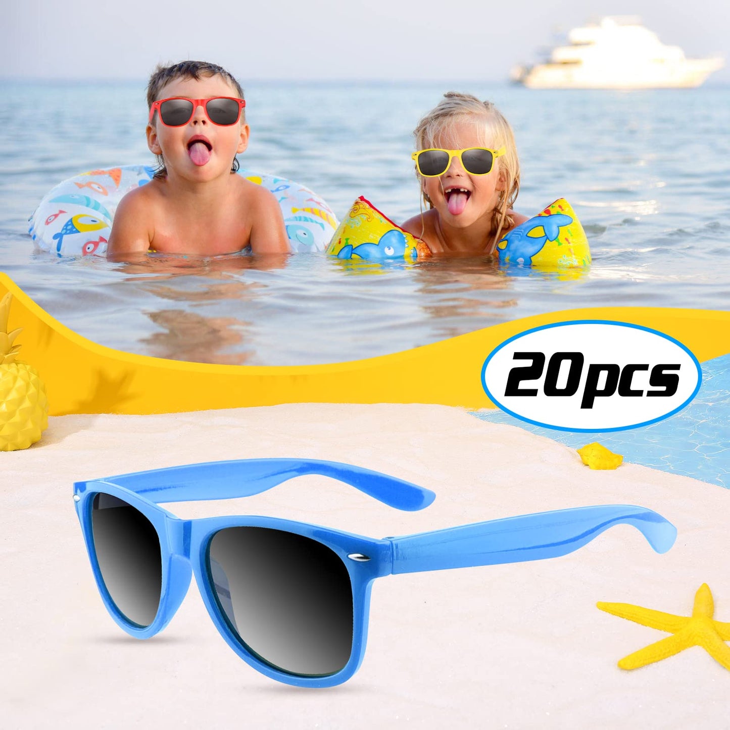 Tuparka 20 Pack Kids Sunglasses Summer Party Supplies Goody Bag Fillers For Pool Party Birthday Party Favors (Mixed Colors)