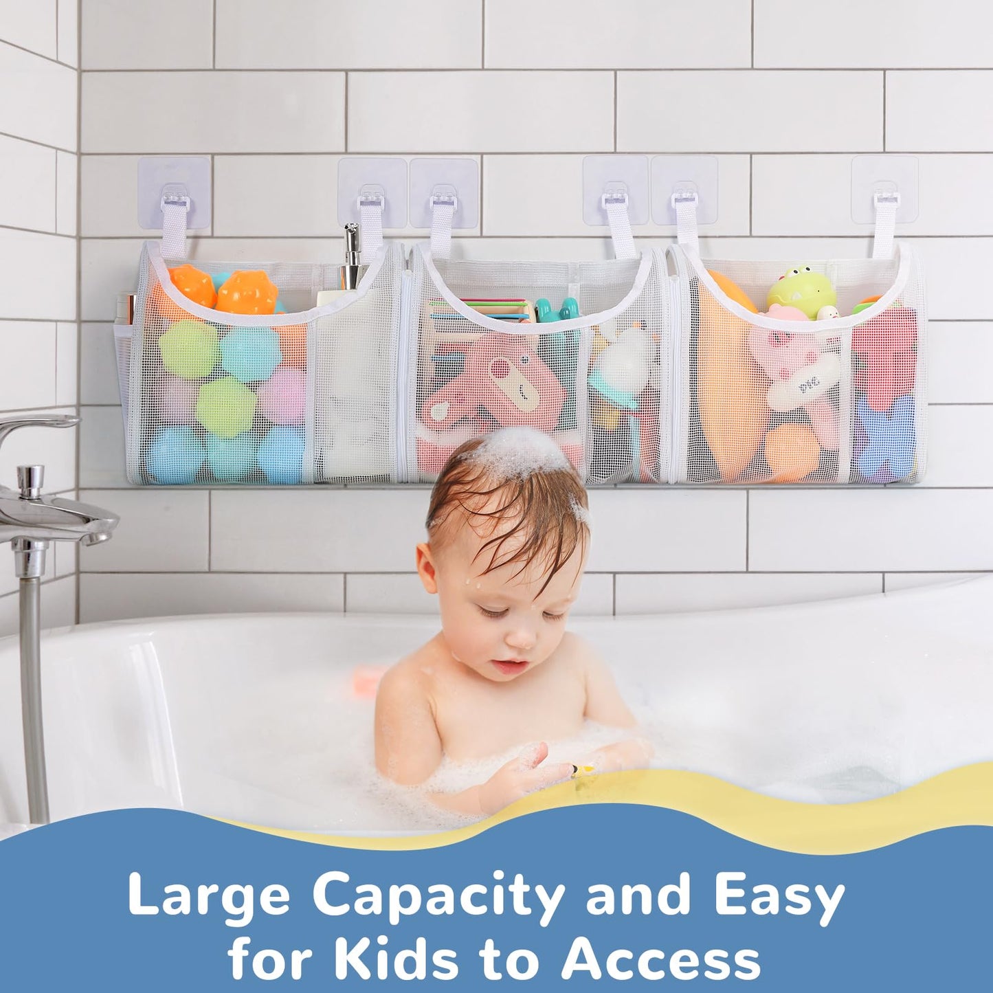 Docmon Bath Toy Storage, Detachable 6 Compartments Bath Toy Holder, Large Capacity Bathtub Toy Storage With Built-In Compartment