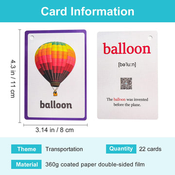 Lilias Transportation Flash Cards, Toddler Learning Toys, Preschool Learning Toys, Homeschool Supplies, Learning Supplies For Kindergarten, 4.3 X 3.14 Inch, 22 Cards In Set,Wc011