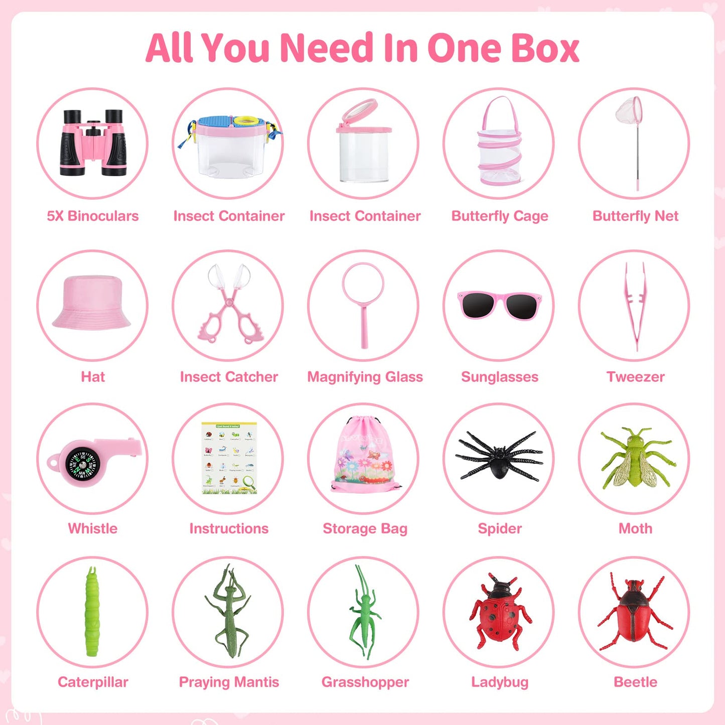 Giftinbox Outdoor Explorer Kit & Bug Catcher Kit For Kids With Hat, Binocular, Butterfly Net, Whistle With Compass, Magnifying Glass, Bug Collector And Backpack Toy For Boys Girls 3-12 Years Old…