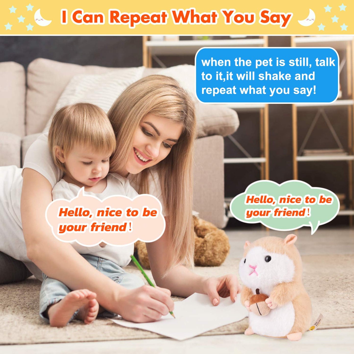 Hamster Talking Pet Toy Repeat What You Say Robot Plush Stuffed Animal Interactive, Dancing And Shaking Robotic Recording Toy, A