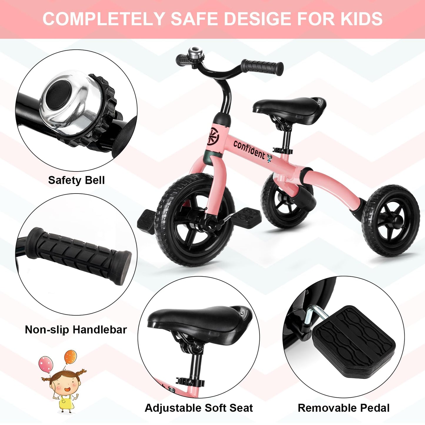 XPIY Tricycle for Toddlers Age 2 to 4 Years Old, 3 in 1 Folding Toddler Bike for Boys and Girls, Kids' Bike Trike with Detachabl