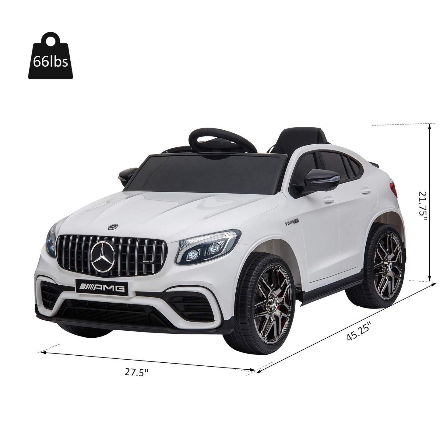 Aosom 12V Ride On Toy Car For Kids With Remote Control, Mercedes Benz Amg Glc63S Coupe, 2 Speed, With Mp3, Electric Light, Horn, Suspension, White