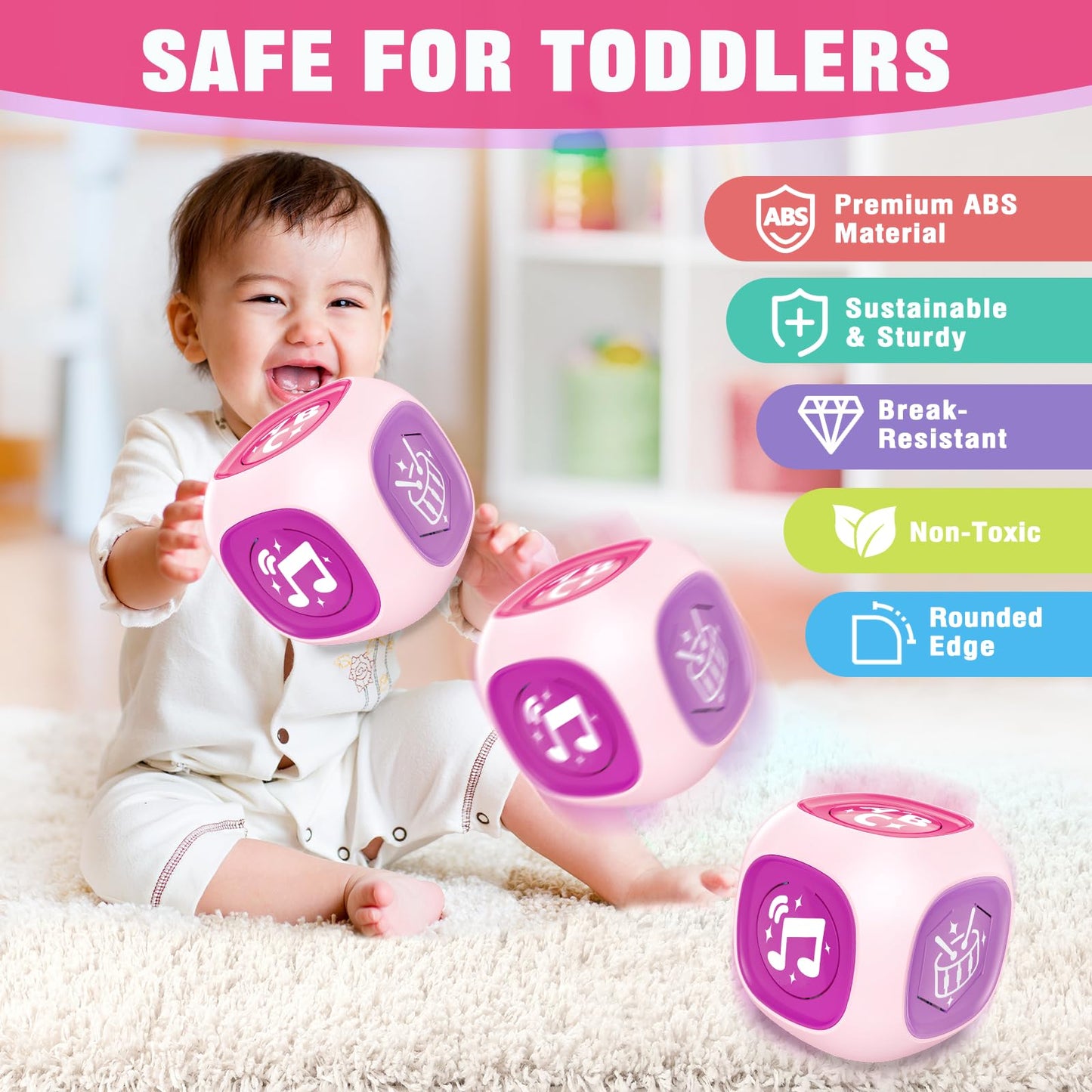 Learning Cube Toys For 1+ Year Old Girl, Bilingual Cube With Music & Light, Educational Toy For Toddler Age 1-2, Early Learning Musical Baby Toys 12-18 Month, Christmas Birthday Gifts For Kids Aged 1+