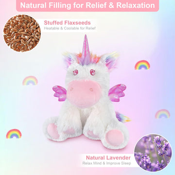 Suzzipals Rainbow Unicorn Plush, Warmable & Coolable Stuffed Animal, Lavender Scented Heating Pad For Relaxation, Cute Unicorn G