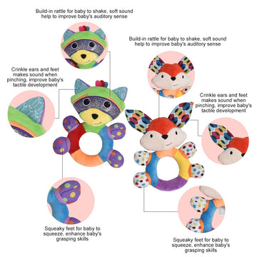 Haha Baby Teething Rattle Toys, Infant Girl Boy Learning Toy Newborn Soft Handbell Grab Shaker Crinkle Squeaky Sensory Travel Ac