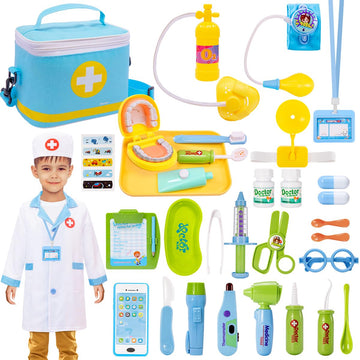 Meland Doctor Kit for Toddlers 3-5, Dentist Play Set with Teeth for Kids Pretend Play Kids Toys Birthday Gift for Toddler Boys A
