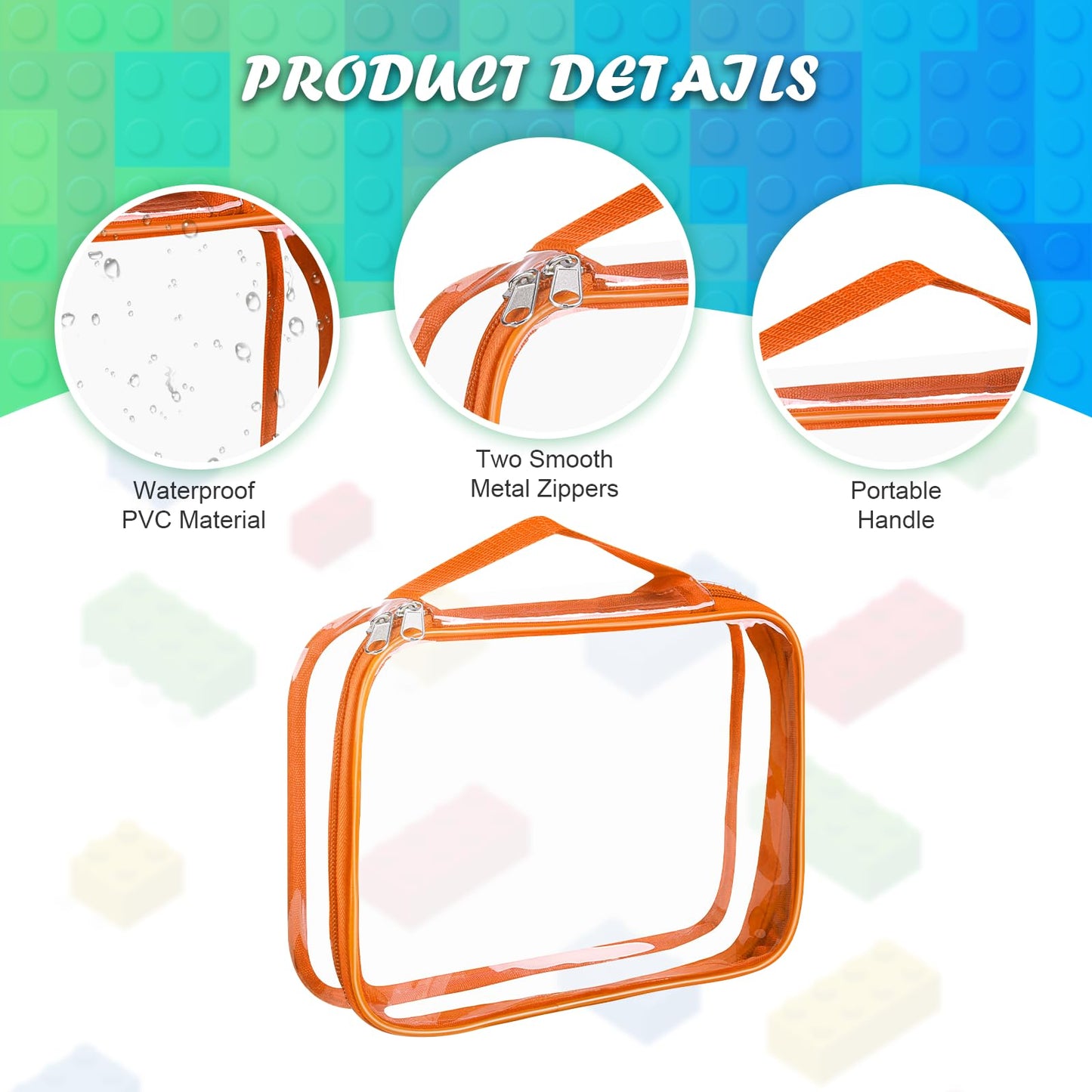BOBOKA 8 Pack Clear PVC Toy Storage Bags with Zipper, Small Reusable Organizers for Toys, Books & Puzzles, Travel Waterproof with Handle