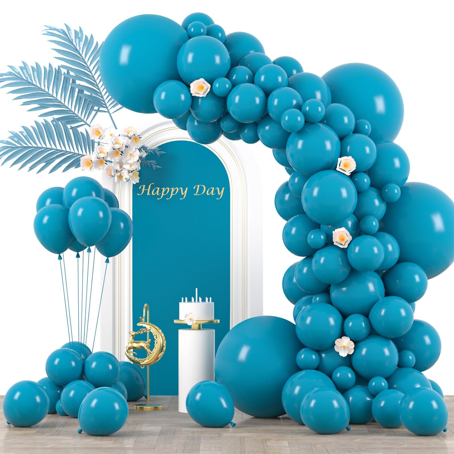 Voircoloria 130Pcs Peacock Blue Balloons Different Sizes 18'' 12'' 10'' 5'' Teal Blue Latex Balloon Garland Arch Kit For Birthda