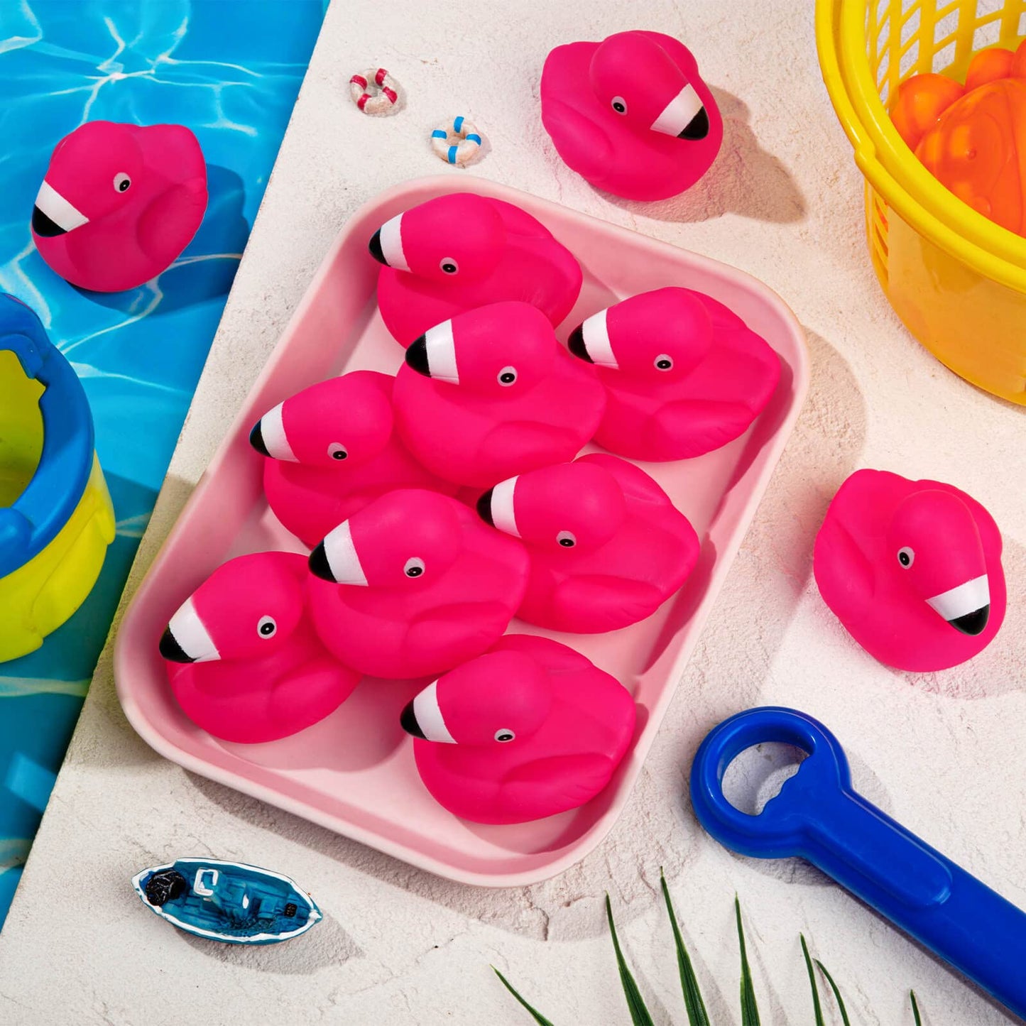 Flamingo Rubber Duckies For Kids, 24Pcs Pink Flamingo Duck Bath Toys Cute Floating Squeaky Mini Rubber Ducks For Baby Shower, Ca
