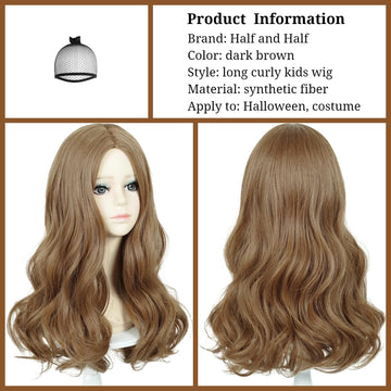 M3Gan Wigs For Kids Girls Long Curly Brown Kids' Creepy Cosplay Wig Child Long Wave Middle Part M3Gan Wig With Hair Net For Toll