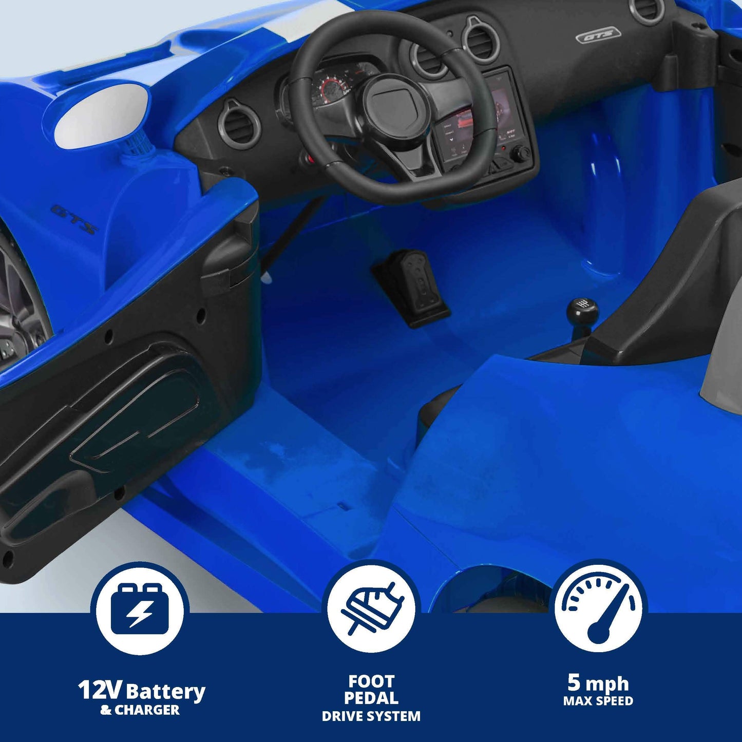 Kid Trax Dodge Viper Srt Convertible Toddler Ride On Toy, Ages 3 - 7 Years Old, 12 Volt Battery, Max Weight Of 130 Lbs, Two Seater, Working Lights, Blue/Stripe