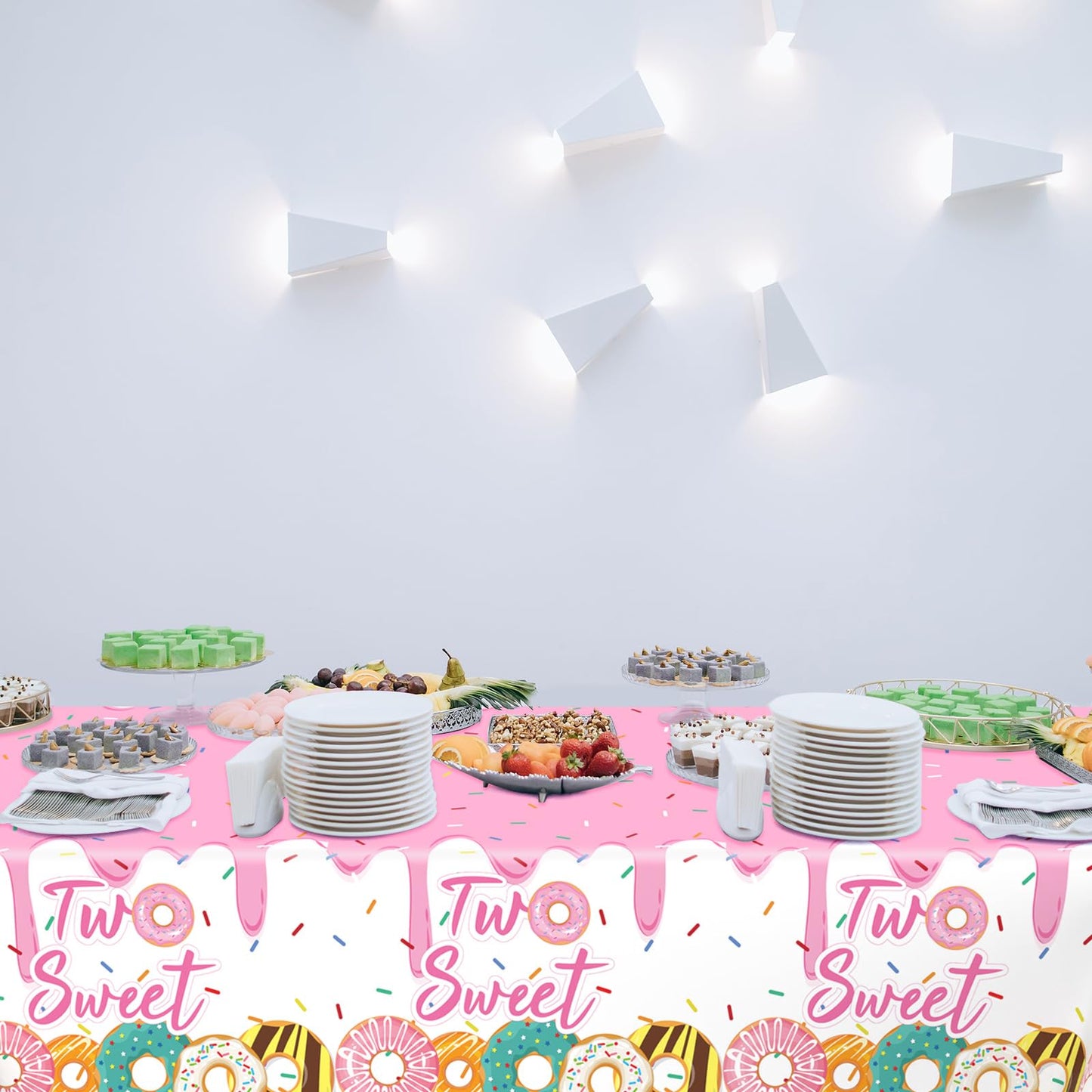 3 Pack Two Sweet Donut Birthday Party Tablecloths Decorations Girls Donut Themed Plastic Table Covers For Baby Girl 2Nd Birthday Party Supplies Pink Donut Party Favors Table Decor 54 X 108 Inch